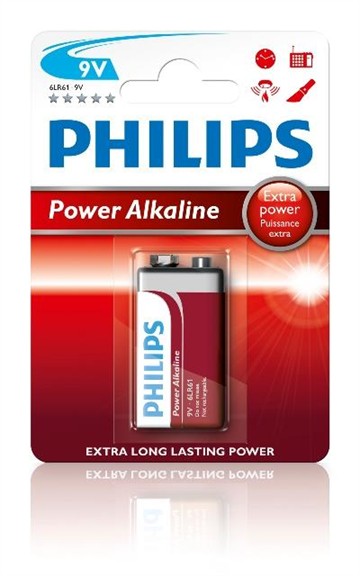 6LR61 Philips Power Alkaline 9 volt Batteri (1stk)